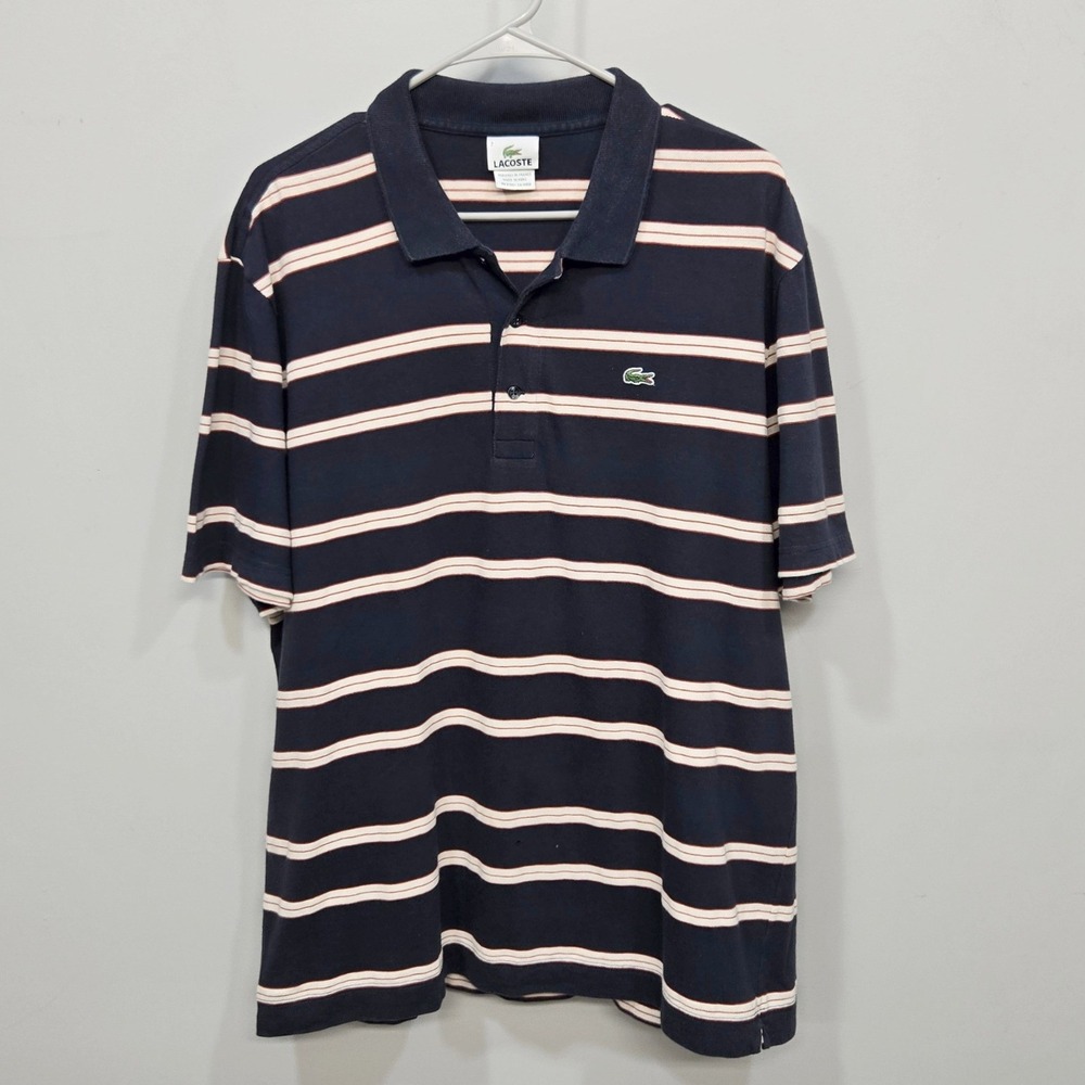 Lacoste Polo Shirt Size 7 US XXL Striped Rugby Croc Logo Retro 80s Preppy Sporty
